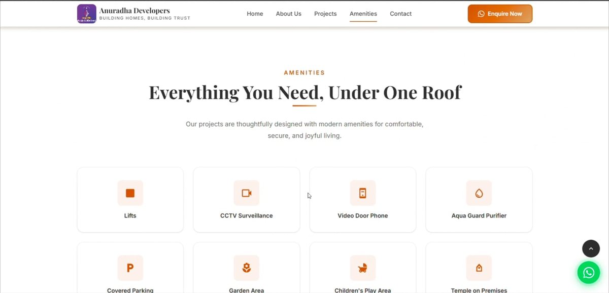 Anuradha Developers website amenities section