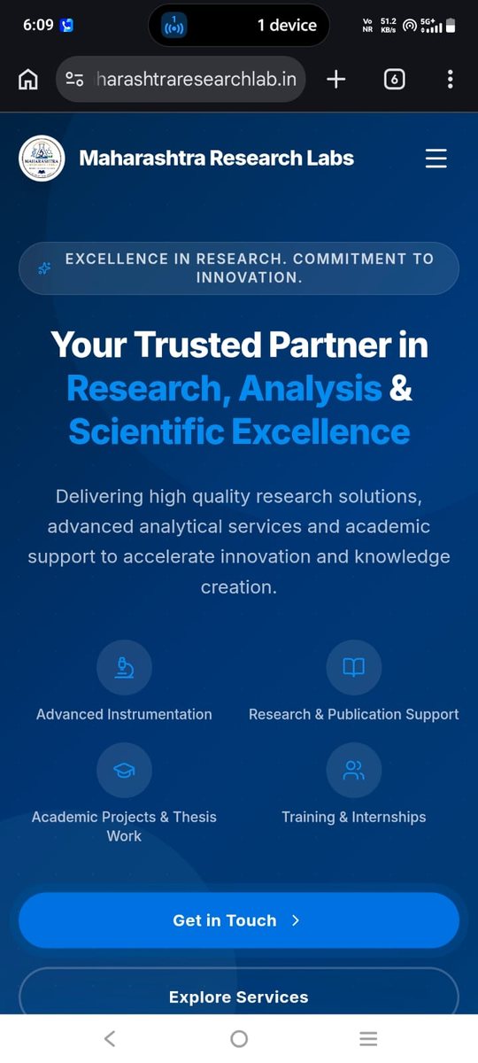 Maharashtra Research Labs homepage on mobile