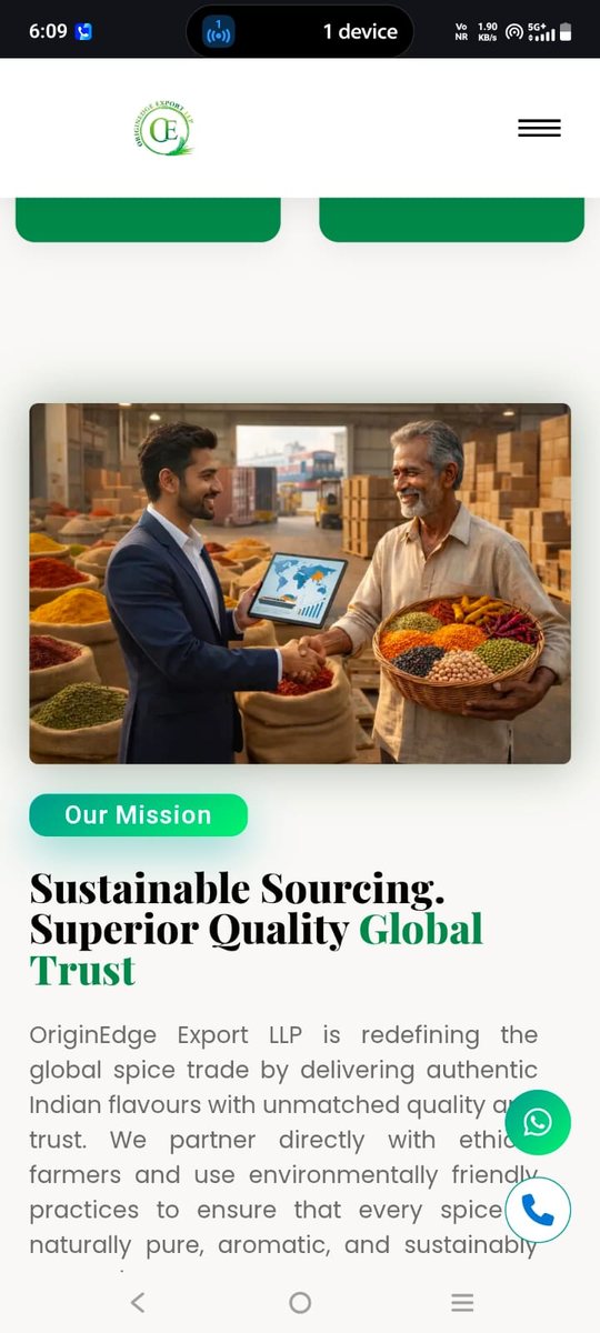 OriginEdge Export mission section on mobile