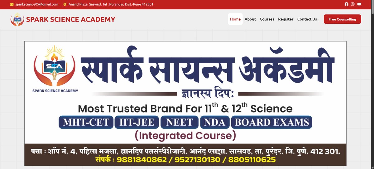 Spark Science Academy website homepage