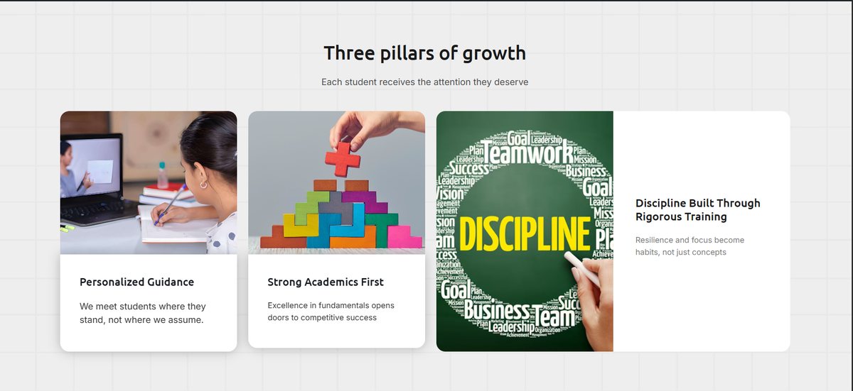 Spark Science Academy three pillars of growth section