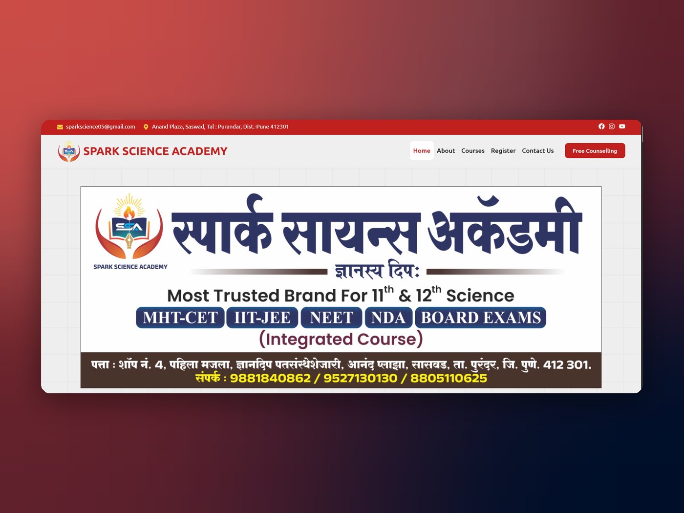 Spark Science Academy website designed by Nishi's Solution