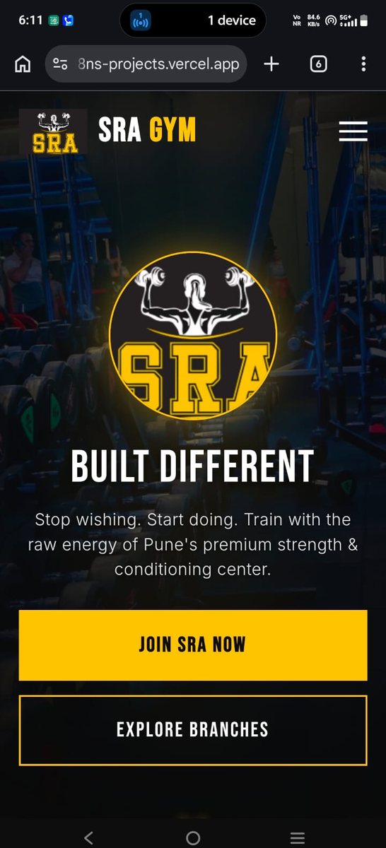 SRA Gym mobile homepage
