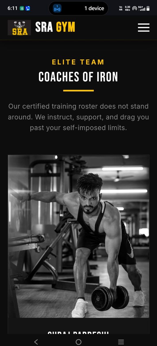 SRA Gym trainers page on mobile