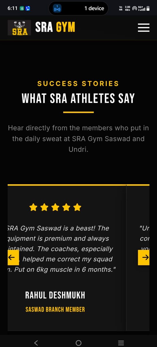 SRA Gym member testimonials on mobile