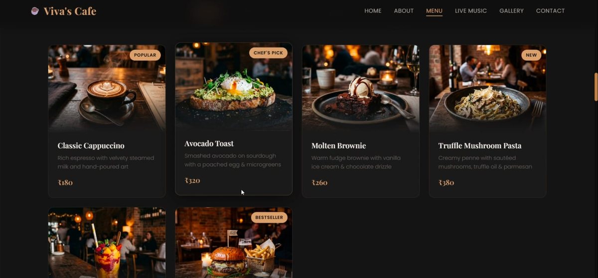 Viva's Cafe visual menu page